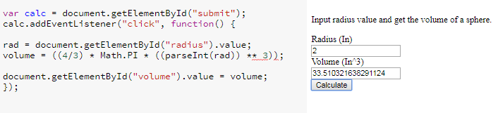 JavaScript Code for Sphere Volume