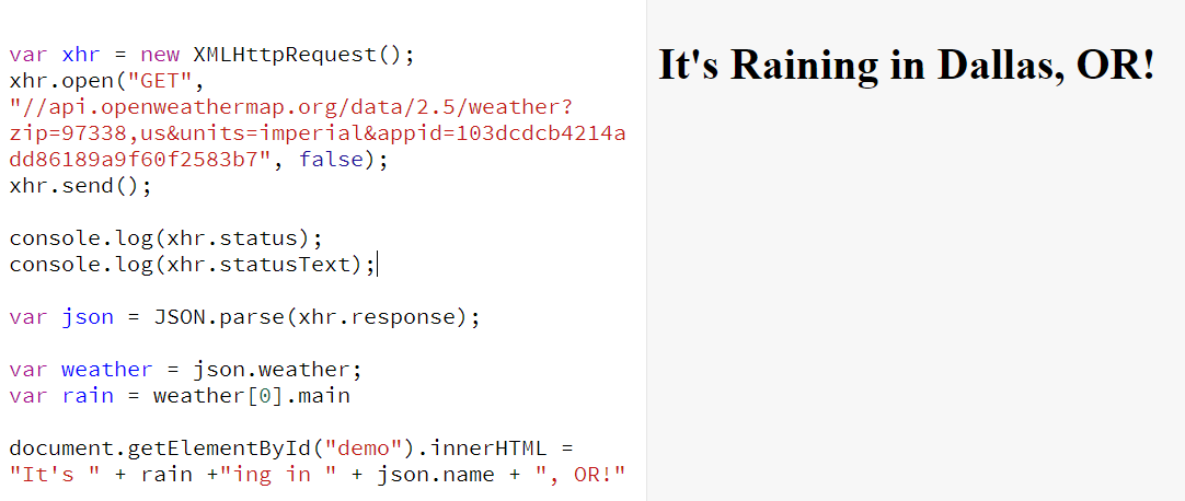 Raining in Dallas! - JavaScript Practice