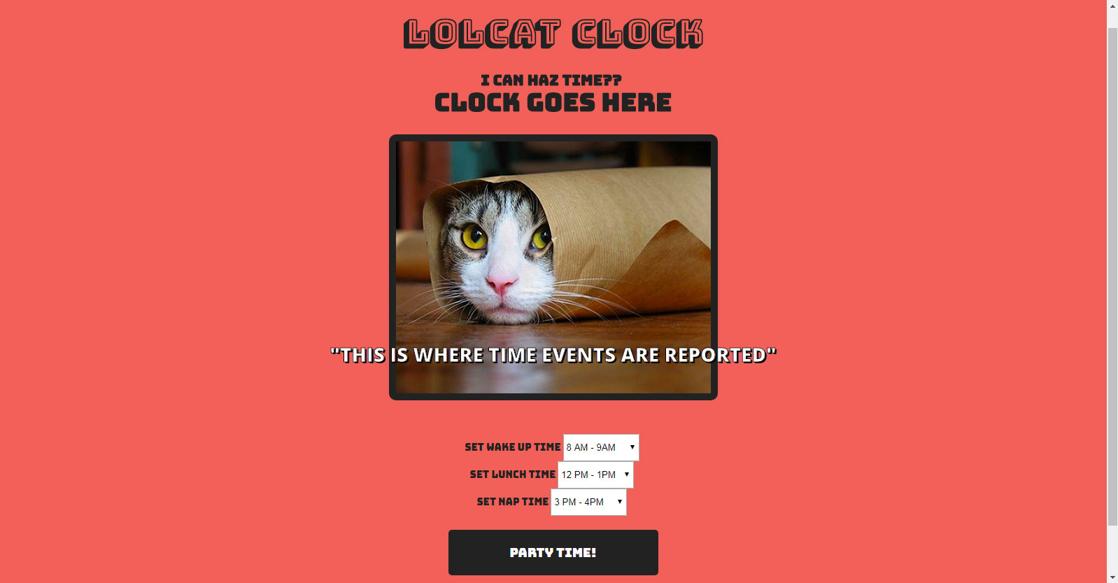LoLCat Clock Project - Tyson Hood Custom WordPress Websites